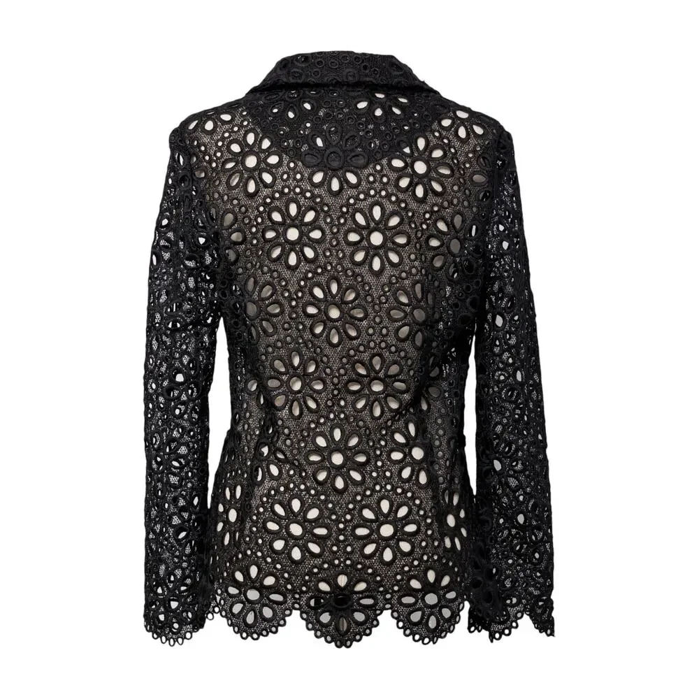 Berek Women's Black Lace Brazer Size L Scalloped Long Sleeve Summer NWT - Picture 3 of 7